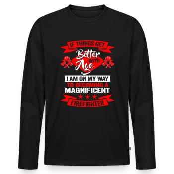 Pompier anniversaire Brigade de pompiers - T-shirt manches longues Premium bio Homme - noir - Devant - Nico (187cm)
