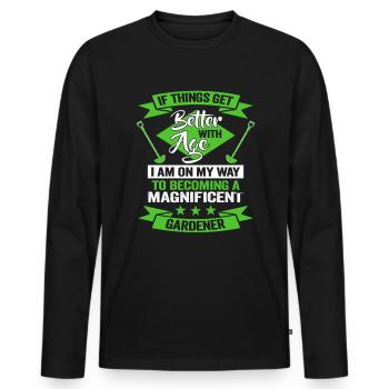 Jardinier Idée cadeau d’anniversaire Conception de jardin - T-shirt manches longues Premium bio Homme - noir - Devant - Nico (187cm)