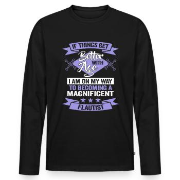 Flute player birthday Musikverein Flötist - Men's Premium Organic Long Sleeve Shirt - black - Front - Nico (187cm)