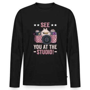 Photographie Rendez-vous au studio Fotograf - T-shirt manches longues Premium bio Homme - noir - Devant - Nico (187cm)