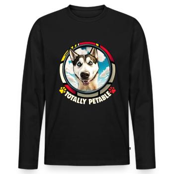 Dog Cartoon Huskie Design pour les amoureux des chiens - T-shirt manches longues Premium bio Homme - noir - Devant - Nico (187cm)