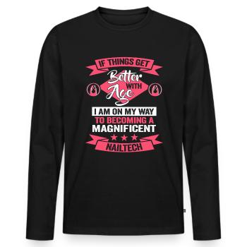 Ich bin der verrückte Nageldesigner - Männer Premium Bio Langarmshirt - Schwarz - Vorne - Nico (187cm)