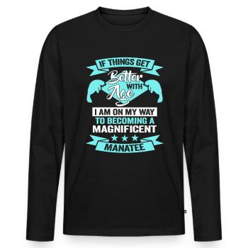 Cold Nose Warm Heart Manatee chubby manatee - Men's Premium Organic Long Sleeve Shirt - black - Front - Nico (187cm)