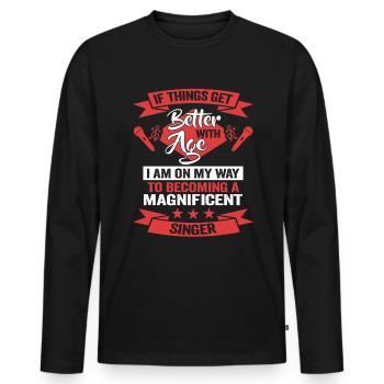 Chanteur chanteur anniversaire musicien - T-shirt manches longues Premium bio Homme - noir - Devant - Nico (187cm)