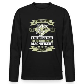 Juge d’anniversaire des étudiants en droit - T-shirt manches longues Premium bio Homme - noir - Devant - Nico (187cm)