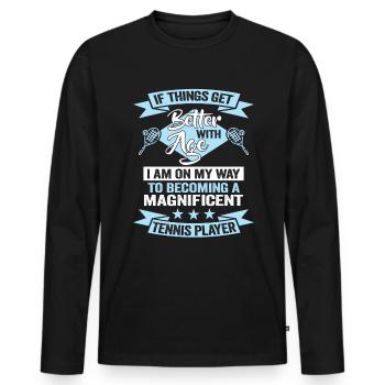 Instructeur de tennis Anniversaire Club des joueurs de tennis - T-shirt manches longues Premium bio Homme - noir - Devant - Nico (187cm)