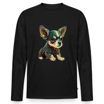 Dog Cartoon Chihuahua Design pour les amoureux des chiens - T-shirt manches longues Premium bio Homme - noir - Devant - Nico (187cm)