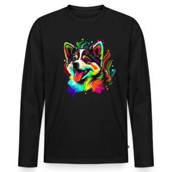 Dog Cartoon Huskie Design pour les amoureux des chiens - T-shirt manches longues Premium bio Homme - noir - Devant - Nico (187cm)