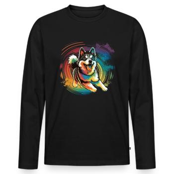 Dog Cartoon Huskie Design pour les amoureux des chiens - T-shirt manches longues Premium bio Homme - noir - Devant - Nico (187cm)