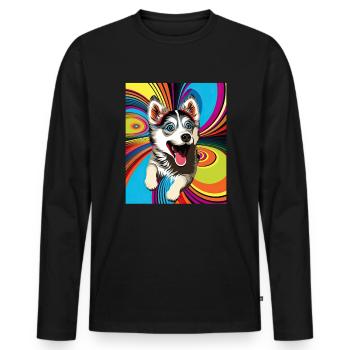 Dog Cartoon Huskie Design pour les amoureux des chiens - T-shirt manches longues Premium bio Homme - noir - Devant - Nico (187cm)