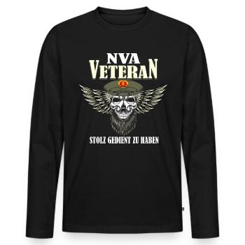 NVA Veteran DDR - Männer Premium Bio Langarmshirt - Schwarz - Vorne - Nico (187cm)