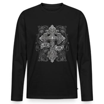 Le Moyen Âge chrétien dessine une croix gothique - T-shirt manches longues Premium bio Homme - noir - Devant - Nico (187cm)