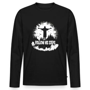 Christliche Zitate Designs Follow His Steps - Männer Premium Bio Langarmshirt - Schwarz - Vorne - Nico (187cm)