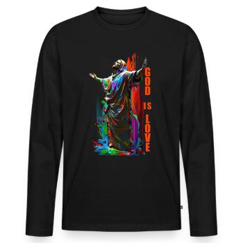 Citations chrétiennes Dessins Dieu est amour - T-shirt manches longues Premium bio Homme - noir - Devant - Nico (187cm)
