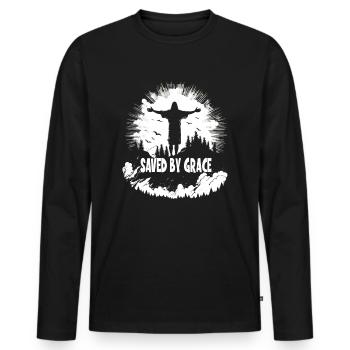 Christian Quotes Designs sauvés par la grâce - T-shirt manches longues Premium bio Homme - noir - Devant - Nico (187cm)