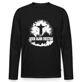 Christian Quotes Designs Born Again Christian - Men's Premium Organic Long Sleeve Shirt - black - Front - Nico (187cm)