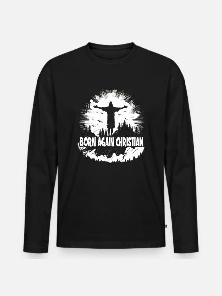 Christliche Zitate Designs Born Again Christian - Premium økologisk langærmet T-shirt til mænd - sort