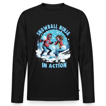 Schneeballschlacht - Snowball Ninja in Action - Männer Premium Bio Langarmshirt - Schwarz - Vorne - Nico (187cm)