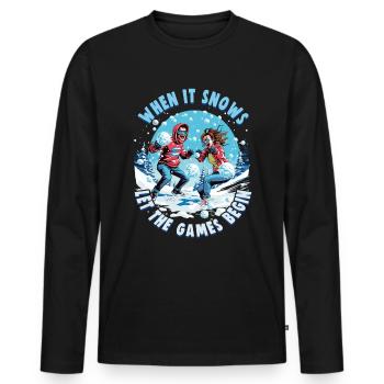 Schneeballschlacht - Quand il neige, laissez les jeux - T-shirt manches longues Premium bio Homme - noir - Devant - Nico (187cm)