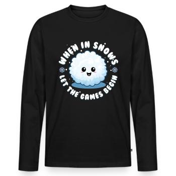 Schneeballschlacht - Quand il neige, laissez les jeux - T-shirt manches longues Premium bio Homme - noir - Devant - Nico (187cm)