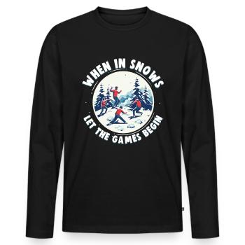 Schneeballschlacht - Quand il neige, laissez les jeux - T-shirt manches longues Premium bio Homme - noir - Devant - Nico (187cm)