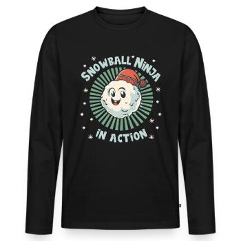 Snowball Fight - Snowball Ninja in Action - Men's Premium Organic Long Sleeve Shirt - black - Front - Nico (187cm)
