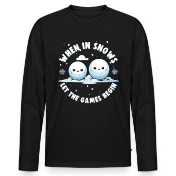 Schneeballschlacht - Quand il neige, laissez les jeux - T-shirt manches longues Premium bio Homme - noir - Devant - Nico (187cm)