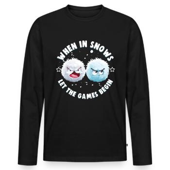 Schneeballschlacht - Quand il neige, laissez les jeux - T-shirt manches longues Premium bio Homme - noir - Devant - Nico (187cm)