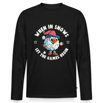 Schneeballschlacht - Quand il neige, laissez les jeux - T-shirt manches longues Premium bio Homme - noir - Devant - Nico (187cm)