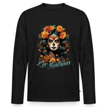 La Catrina Cool Dia De Los Muertos Design - T-shirt manches longues Premium bio Homme - noir - Devant - Nico (187cm)