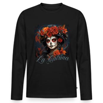 La Catrina Cool Dia De Los Muertos Design - T-shirt manches longues Premium bio Homme - noir - Devant - Nico (187cm)