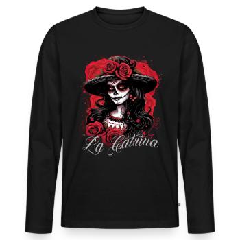 La Catrina Cool Dia De Los Muertos Design - T-shirt manches longues Premium bio Homme - noir - Devant - Nico (187cm)