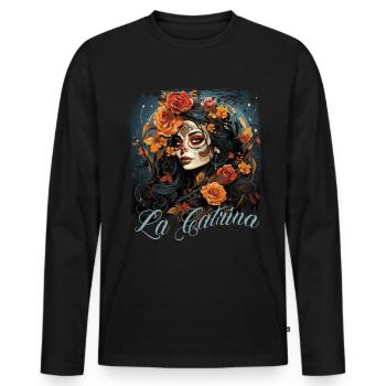 La Catrina Cool Dia De Los Muertos Design - T-shirt manches longues Premium bio Homme - noir - Devant - Nico (187cm)