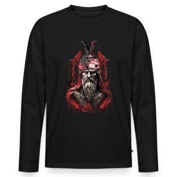 Albanischer Skanderbeg Kosovo Designs für Albaner - Männer Premium Bio Langarmshirt - Schwarz - Vorne - Nico (187cm)
