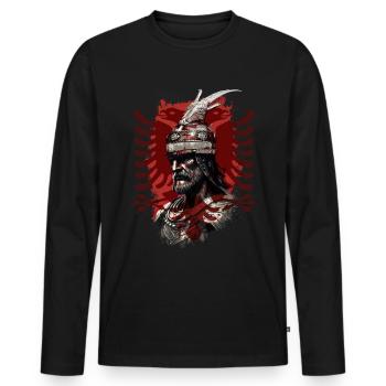 Albanischer Skanderbeg Kosovo Designs für Albaner - Männer Premium Bio Langarmshirt - Schwarz - Vorne - Nico (187cm)