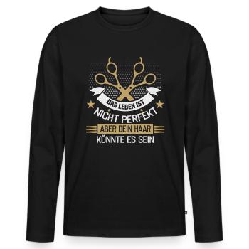 Friseurin Barber Frisörin Friseursalon - Männer Premium Bio Langarmshirt - Schwarz - Vorne - Nico (187cm)