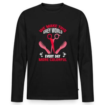coiffeur, , coiffeur, salon de coiffure - T-shirt manches longues Premium bio Homme - noir - Devant - Nico (187cm)