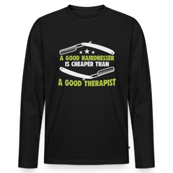 hairdresser, barber, hairdresser, hair salon - Men's Premium Organic Long Sleeve Shirt - black - Front - Nico (187cm)