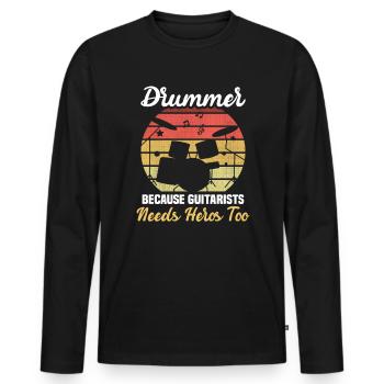 Batteur dans un groupe | Batteur, Musicien - T-shirt manches longues Premium bio Homme - noir - Devant - Nico (187cm)