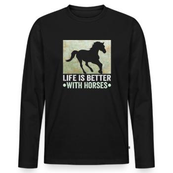 Equitation et design équestre pour les amoureux des chevaux - T-shirt manches longues Premium bio Homme - noir - Devant - Nico (187cm)