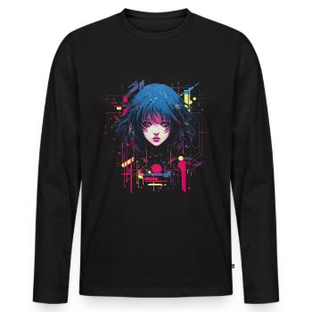Goth Anime Girl Glitch Art Grunge - T-shirt manches longues Premium bio Homme - noir - Devant - Nico (187cm)