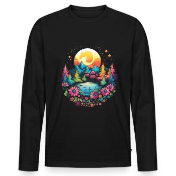 Hippie Love Nature Colorful Meditation - Men's Premium Organic Long Sleeve Shirt - black - Front - Nico (187cm)