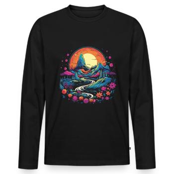 Hippie Love Nature Colorful Meditation - Men's Premium Organic Long Sleeve Shirt - black - Front - Nico (187cm)
