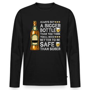Achetez toujours une bouteille plus grande, merci de penser - T-shirt manches longues Premium bio Homme - noir - Devant - Nico (187cm)
