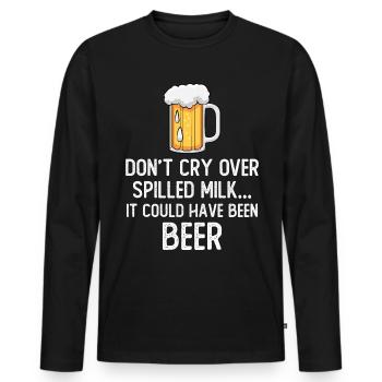 Don't cry over spilled milk it could have be beer - Männer Premium Bio Langarmshirt - Schwarz - Vorne - Nico (187cm)