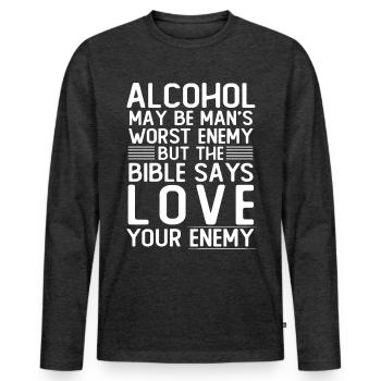 Alcohol love your enemy - Männer Premium Bio Langarmshirt - Anthrazit meliert - Vorne - Nico (187cm)