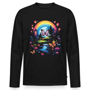 Niedliche Kawaii Regenbogen Schmetterlinge Traum - Männer Premium Bio Langarmshirt - Schwarz - Vorne - Nico (187cm)
