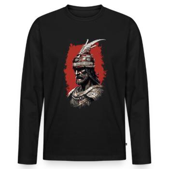 Albanischer Skanderbeg Kosovo Designs für Albaner - Männer Premium Bio Langarmshirt - Schwarz - Vorne - Nico (187cm)