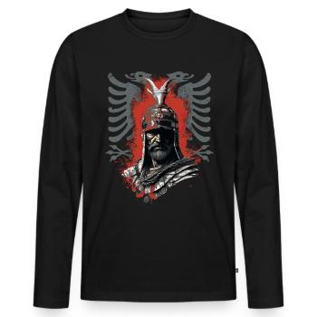 Albanischer Skanderbeg Kosovo Designs für Albaner - Männer Premium Bio Langarmshirt - Schwarz - Vorne - Nico (187cm)