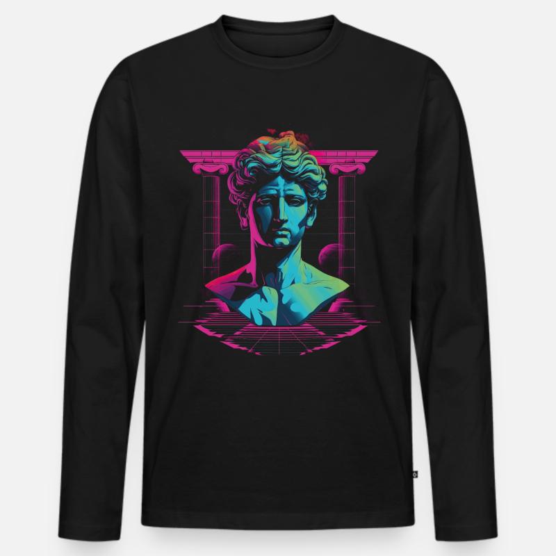 80er Klassische griechische statue Synthwave - Männer Premium Bio Langarmshirt - Schwarz